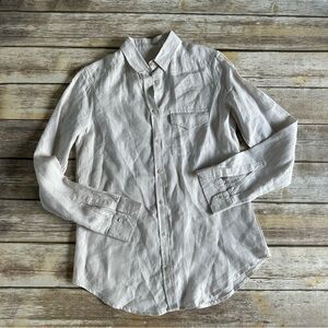 New Gorsuch 100% Linen Natural Light Gray Button Down Shirt Sz 4